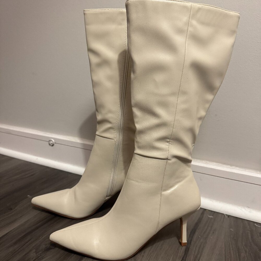 Princess Polly Elodiee Knee High Boots in Cream - Picture 9 of 11